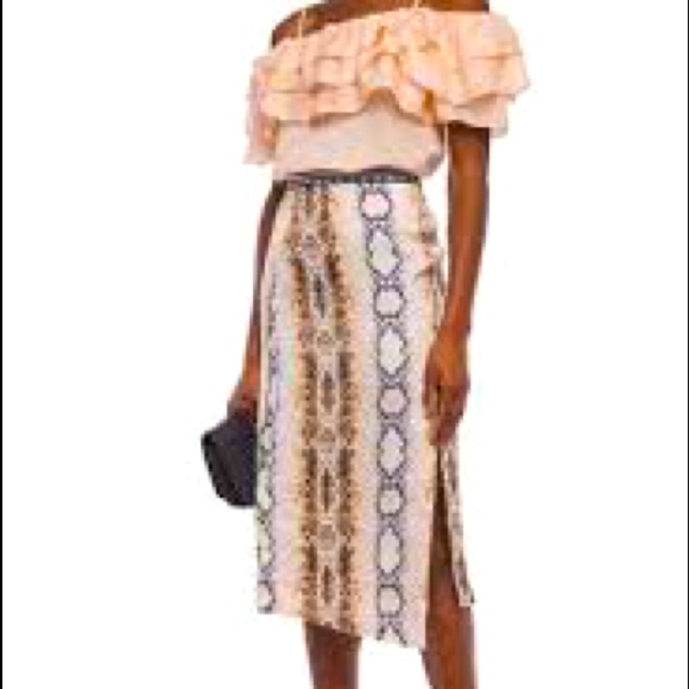 Maje Multicolor Asymmetrical Midi Skirt with Snake-Print Panels